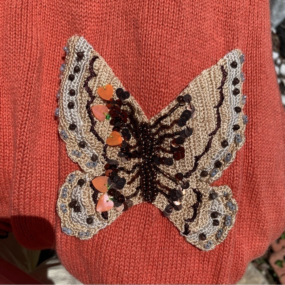 Storybrook Knits Vintage Butterfly Sweater Orange Fairycore Artsy y2k Sz Small - Picture 9 of 10